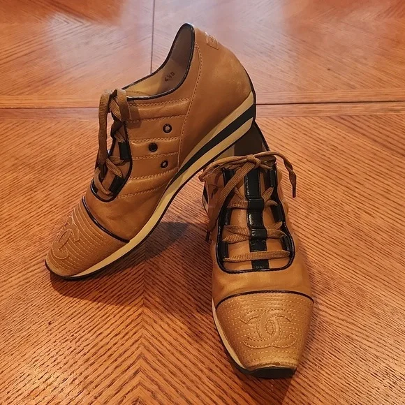 CHANEL Shoes Vintage Chanel Leather Cap Toe Sneakers Poshmark